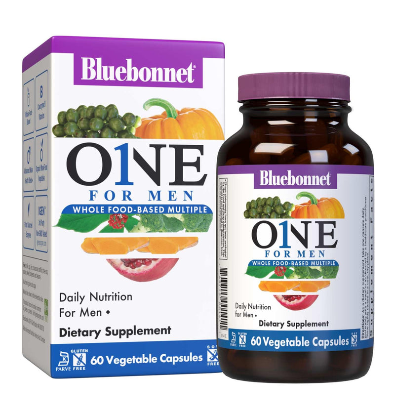 Bluebonnet Nutrition Men’s One Vegetable Capsule, Whole Food Multiple, K2, Organic, Energy, Vitality, Non-GMO, Gluten, Soy & Milk Free, Kosher, 3 Month Supply, 90 Count | Non-GMO, Vegetarian, Kosher, Gluten-Free, Soy-Free, Dairy-Free