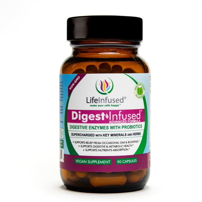 Life Infused Digestive Enzymes with Probiotics – 21 Plant-Based Enzymes with Bromelain, Papain, Amylase & Protease – Digestive Support for Gas & Bloating – 72 Trace Minerals & Herbs – Vegan – Capsules