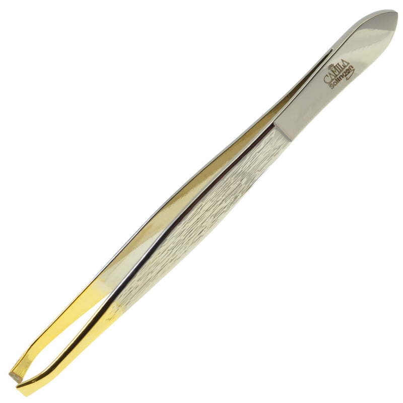 Camila Solingen CS30 3.5 Inches Gold Tipped, Surgical Grade, German Stainless Steel Tweezers (Claw) - Flawless Eyebrow and Facial Hair Shaping and Removal for Men/Women Claw - BeesActive Australia