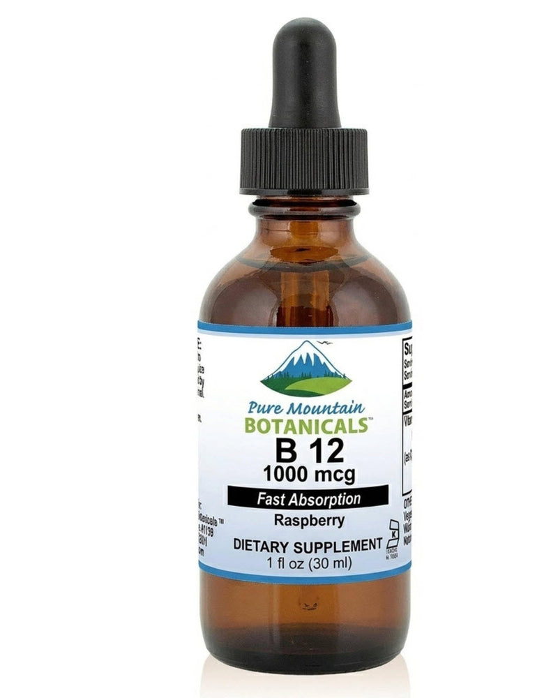 Pure Mountain Botanicals B12 1000 mcg - B12 Complex - Natural Berry Flavor - 30 Servings - Liquid Drops Vitamin - Kosher Supplement 1 Fl Oz (Pack of 1)