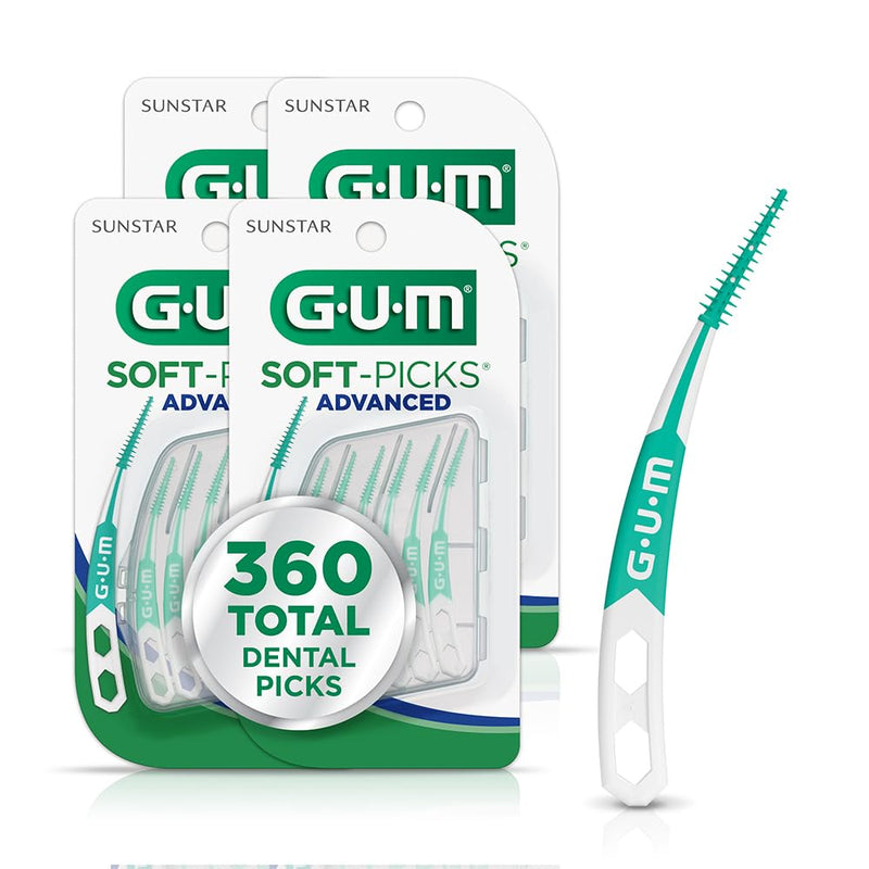 GUM Soft-Picks Advanced, Dental Picks for Teeth Cleaning and Gum Health, Disposable Interdental Brushes with Convenient Carry Case, Dentist Recommended Dental Picks, 90ct (4pk) 360 Total 360 Count - BeesActive Australia