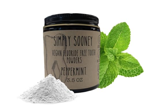 Simply Sooney Remineralizing Vegan Fluoride Free Tooth Powder Peppermint Formula I Glass Jar I Stronger Teeth I Fresh Breath I with Xylitol I Organic Ingredients 3.53 Ounce (Pack of 1)