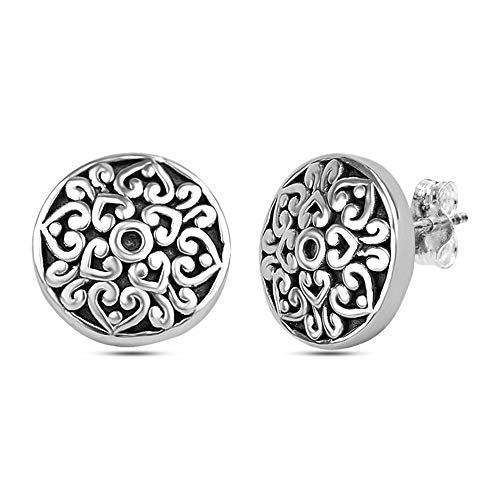 LeCalla Sterling Silver Jewelry Light-Weight Two-Tone Antique Stud Earrings for Women Big Round - BeesActive Australia