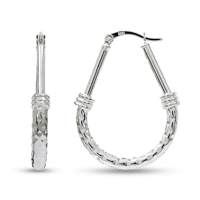 LeCalla 925 Sterling Silver 14K Gold Plated Two-Tone Diamond-Cut Texture Classic Italian Design Drop Shape Oval Hoop Earrings for Women Medium Diamond-Cut - BeesActive Australia