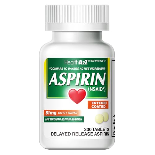 HealthA2Z® Aspirin 81mg Low Strength Enteric Coated, Pain & Fever, 300 Ct 300 Count