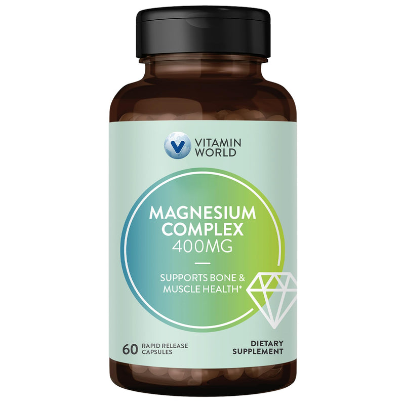 Vitamin World Magnesium Complex 400mg, 60 Capsules | Magnesium Citrate, Oxide & Aspartate for Bone, Muscle & Nerve Support, Optimal Absorption 3-in-1 Magnesium Supplement
