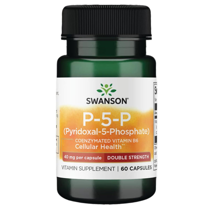 Swanson P-5-P Coenzymated Vitamin B6, 40 mg, 60 Capsules | Double Strength Formula Featuring Pyridoxal-5-Phosphate, the Metabolically Active Form of Vitamin B-6, Easy to Swallow