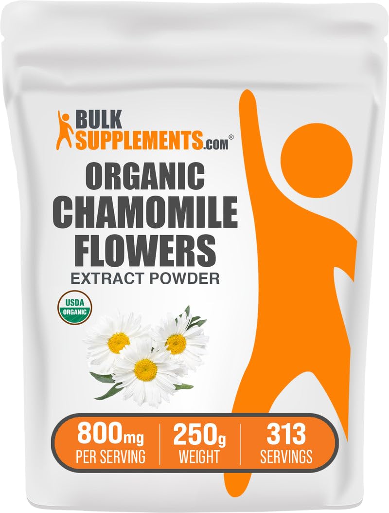 BulkSupplements.com Organic Chamomile Extract Powder - Herbal Supplement, Sourced from Chamomile Flowers - Vegan & Gluten Free, 800mg per Serving, 250g (8.8 oz) (Pack of 1) 8.8 Ounce (Pack of 1)