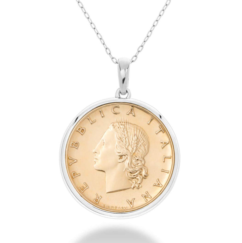 Miabella 925 Sterling Silver Italian Genuine 20-Lira Medallion Coin Pendant Necklace for Women 18 Inch Chain Made in Italy - BeesActive Australia
