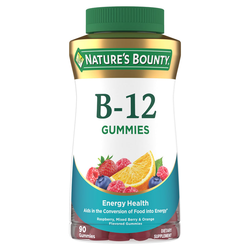 Nature's Bounty Vitamin B12 Gummies, 500mcg, Mixed Berry Flavor, 90 Gummies 90 Count (Pack of 1)