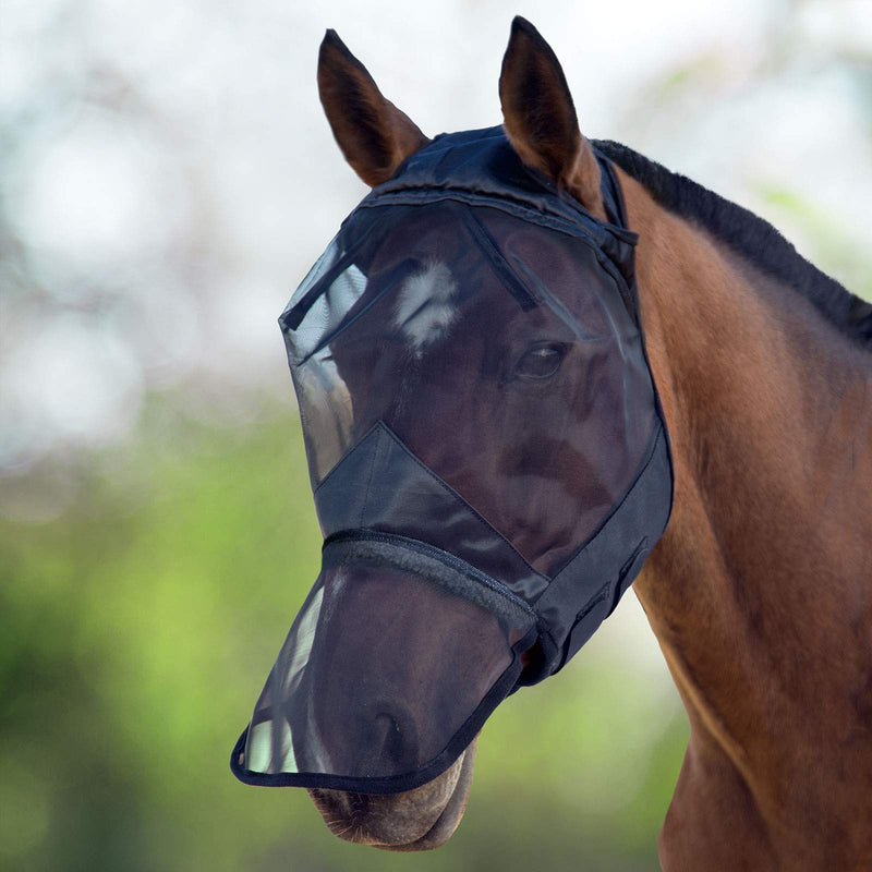Harrison Howard CareMaster Horse Fly Mask Full Face No Ears Black Small Pony Pony (S) - BeesActive Australia