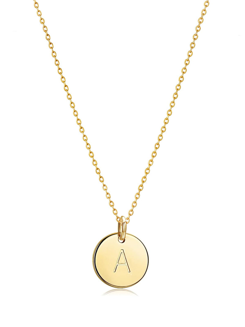 Bemoly Initial Necklace for Women Round 11MM Coin Disc Double Side Engraved Letter A-Z Hammered Pendant 14K Gold Plated Personalized Alphabet Birthday Jewelry 17.5" - BeesActive Australia