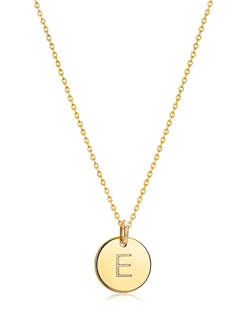 Bemoly Initial Necklace for Women Round 11MM Coin Disc Double Side Engraved Letter A-Z Hammered Pendant 14K Gold Plated Personalized Alphabet Birthday Jewelry 17.5" E - BeesActive Australia