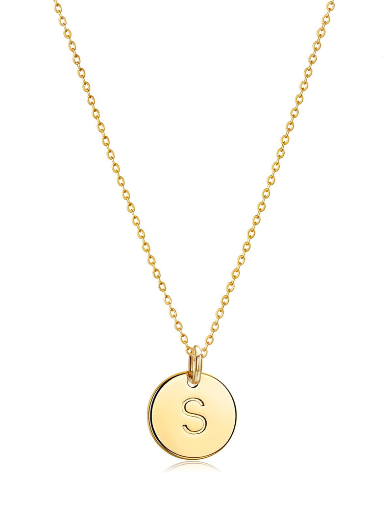 Bemoly Initial Necklace for Women Round 11MM Coin Disc Double Side Engraved Letter A-Z Hammered Pendant 14K Gold Plated Personalized Alphabet Birthday Jewelry 17.5" S - BeesActive Australia