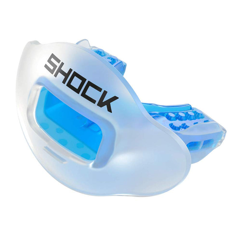 Shock Doctor Max Airflow Lip Guard / Mouth Guard. Football Mouthguard 3300. For Kids / Youth and Adults. Breathable Wide Opening Mouthpiece. Helmet Strap Included Trens Blue/ Clear - BeesActive Australia