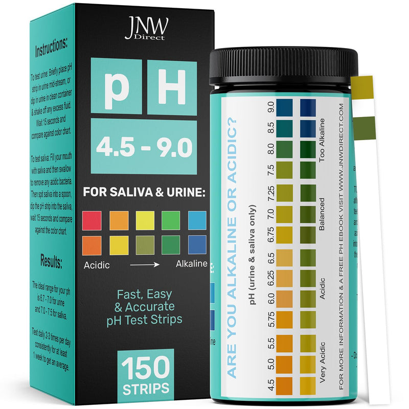 pH Test Strips for Urine and Saliva - 150 Litmus Paper pH Test Strips with Ebook, Quick & Easy pH Level Testing from 4.5-9.0, Ultimate Acidity Test Kit from JNW Direct 4.5-9 pH Test Strips