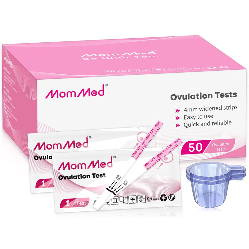MomMed Ovulation Test Strips, 50 LH Ovulation Predictor Kit with 50 Collection Cups, Accurately Track Ovulation Test, High Sensitivity Result for Women Home Testing 50 Count (Pack of 1) Pink - BeesActive Australia