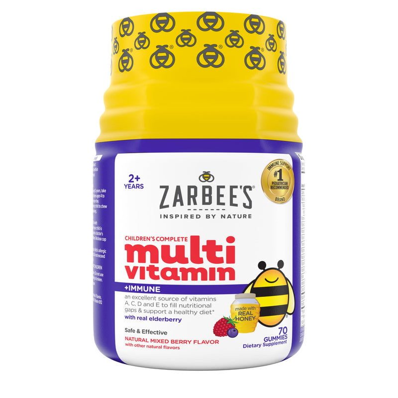 Zarbee's Kids Complete Multivitamin Gummies + Immune Support, 70 ct | For Kids Ages 2+, Children Vitamins Gummy, Vitamin A C D3 E B6 B12, Folic Acid & Total B-complex 70 Count (Pack of 1)