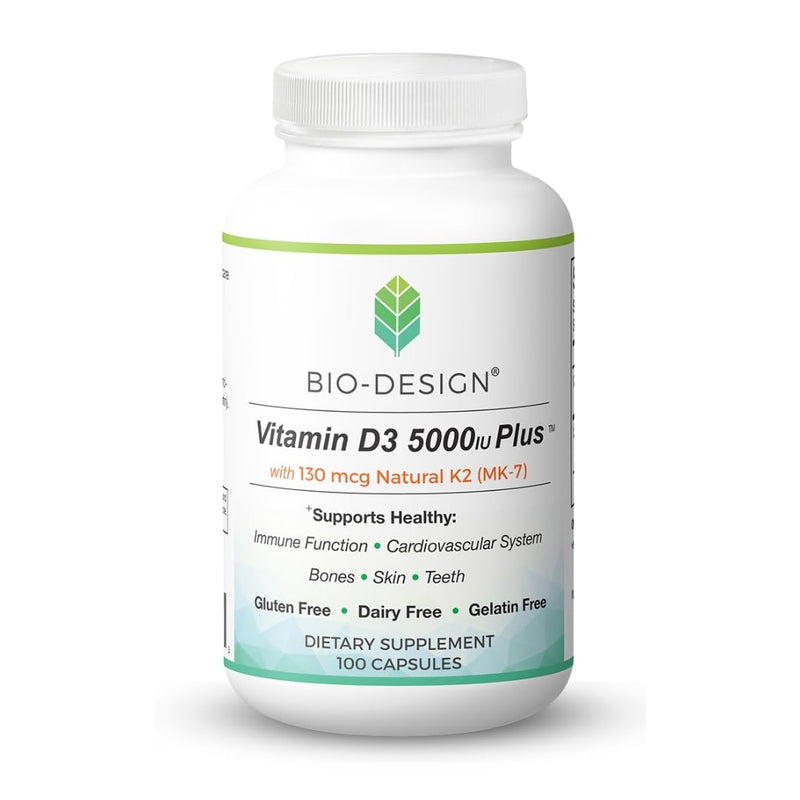 Vitamin D3 5000i Plus 130 mcg Natural K2 (MK-7) - Immune Regulation & Support Supplement - Supports Healthy Immune Function, Bone & Teeth Mineralization, & Heart Health -100 Capsules
