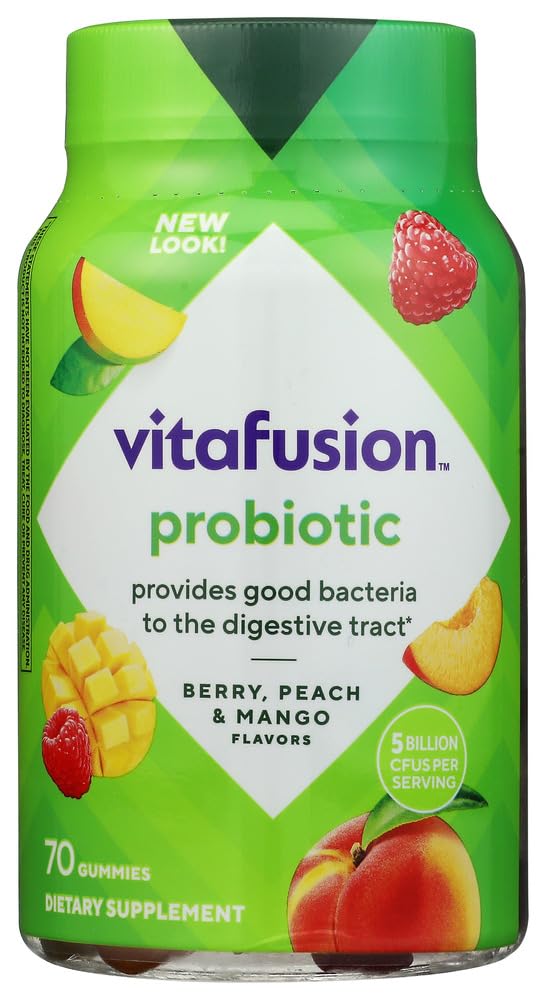 Vitafusion Probiotic Gummies | 5 Billion CFU | 70 Adult Gummy Vitamins | for Women & Men | Assorted Fruit Flavors | Gluten and Dairy-Free Supplement 70 Count (Pack of 1)