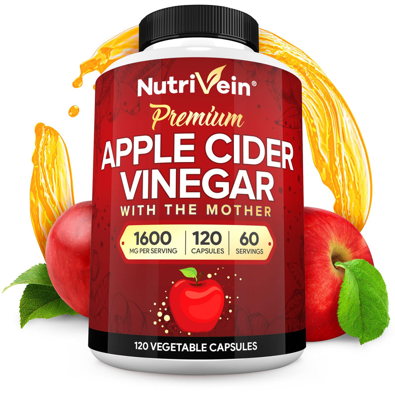 Nutrivein Premium Apple Cider Vinegar Supplements - 1600 mg - 120 Caps 120 Count (Pack of 1)