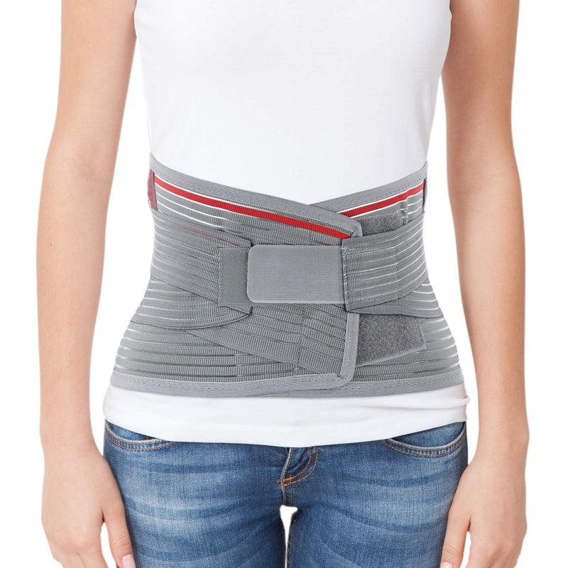 ORTONYX Back Brace With Lumbar Support Pad - Medical Grade Lumbosacral Belt for Men and Women - with Lumbar Pad, Lower Back Pain Relief, Herniated Disc, Sciatica, Degenerative Disc Disease XL/XXL (39.7"-47.6") Gray/Red