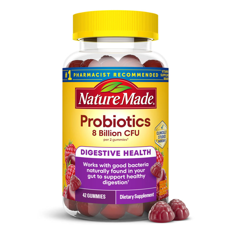 Nature Made Probiotics for Women and Men, 42 Probiotic Gummies | Probiotics with 8 Billion CFU Per 2 Probiotic Gummies, Support Healthy Digestion, Raspberry & Cherry Flavors, 21 Day Supply 42 Count (Pack of 1)