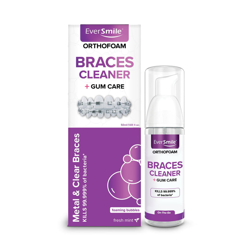 EverSmile OrthoFoam Braces Cleaner ‚Äî Brushable Foam Whitens Teeth, Eliminates Bacteria, Fights Plaque and Bad Breath ‚Äì Cleans Under Metal, Ceramic, Clear Brackets and Wires ‚Äì 50ml 1.69 Fl Oz 1 Pack