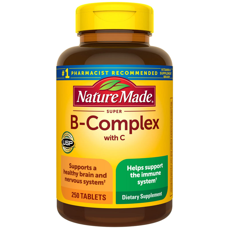 Nature Made Super B Complex with Vitamin C and Folic Acid, Dietary Supplement for Immune Support, 250 Tablets, 250 Day Supply 250 Count (Pack of 1)