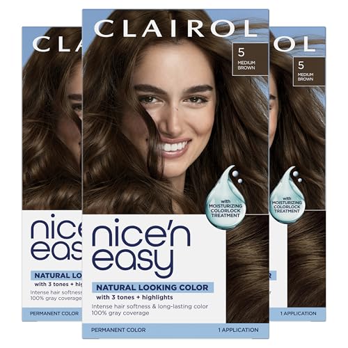 Clairol Nice'n Easy Permanent Hair Dye, 5 Medium Brown | Pack of 3 6.26 Fl Oz (Pack of 3)