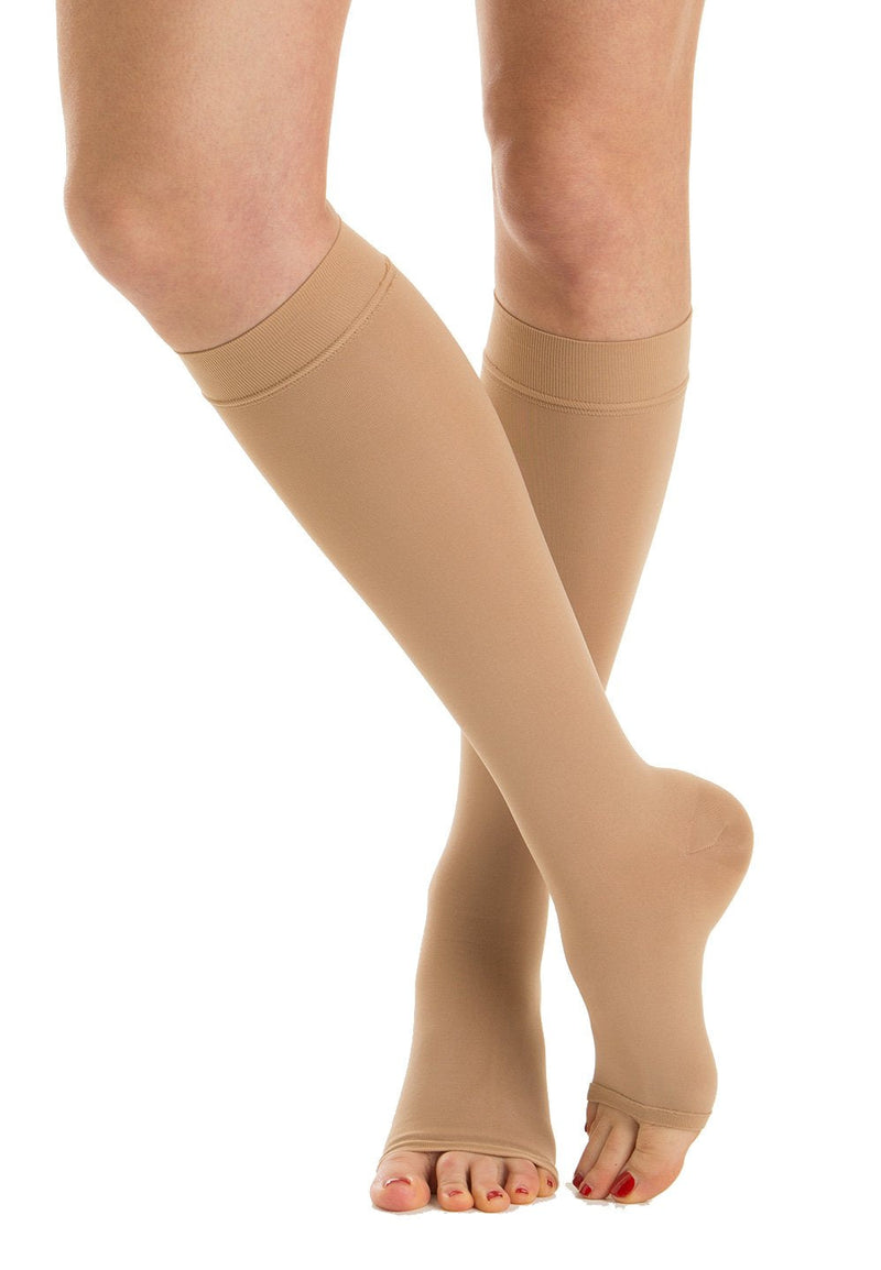 RELAXSAN M1050A Cotton open-toe medical compression knee high socks (15-20 mmHg), 100% Made in Italy X-Large Beige - BeesActive Australia