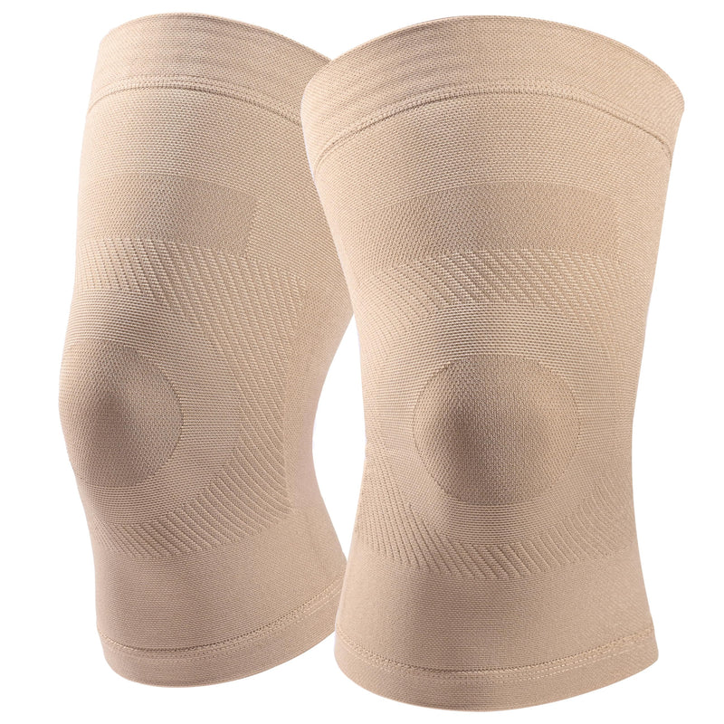 Knee Compression Sleeves, 1 Pair, Can Be Worn Under Pants, 20-30mmHg Strong Support Knee Brace for Unisex, Knee Support for Meniscus Tear, Arthritis, Pain Relief, Injury Recovery, Daily Wear, Beige M Medium (1 Pair) - BeesActive Australia