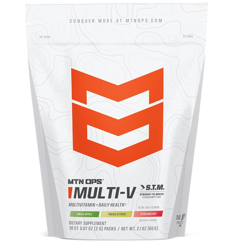 MTN OPS Multi-V STM On-the-Go Daily Multivitamin, 30 Servings | Straight-to-Mouth Multivitamin, Daily Vitamins, On-the-Go Nutrition, Travel Friendly Multi-Vitamins