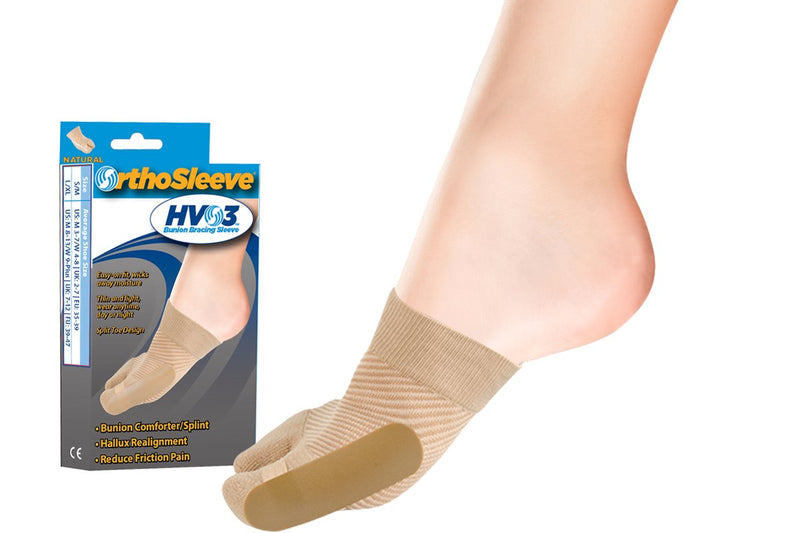 OrthoSleeve HV3 Bunion Brace/Splint (One Sleeve) for Foot Bunion Pain/Hallux Valgus Relief and Split-Toe Design to Help straighten Toes L/XL - BeesActive Australia