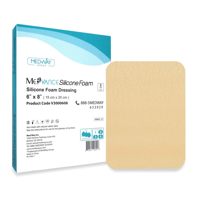 MedVance TM Silicone - Silicone Adhesive Foam Absorbent Dressing, 6"x8", Box of 5 dressings 6"x8" inch - BeesActive Australia