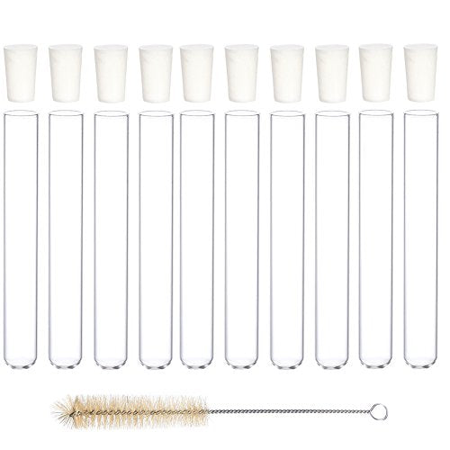 10-Pack Glass Test Tubes with Rubber Stoppers 150mm x 20mm
