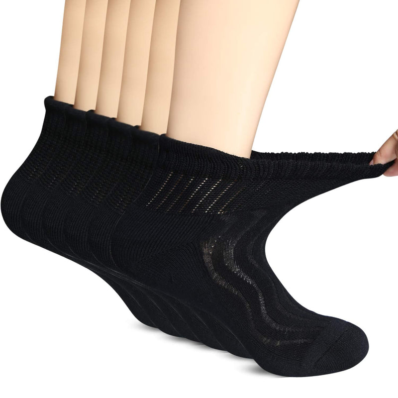 +MD Diabetic Socks for Men Women 6 Pairs,Non-Binding Top Extra Wide Ankle/Crew Socks, for Edema Circulator 9-11 10-13 13-15 Ankle/6 Pairs Black