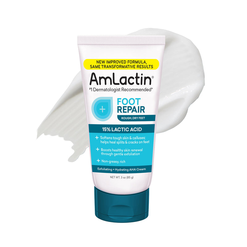 AmLactin Foot Repair Cream - Therapeutic Foot Cream for Dry Cracked Heels and Feet - Callus Softener - No-Scrub Exfoliator and Moisturizer with 15% Lactic Acid AHA - 3 oz (Packaging May Vary) - BeesActive Australia