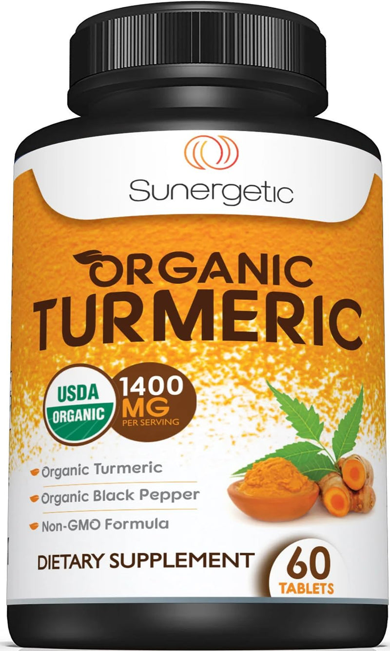 USDA Certified Organic Turmeric Supplement – Includes Organic Turmeric & Organic Black Pepper – 1,400mg of Turmeric per Serving - 60 Count (Pack of 1) 60 Count (Pack of 1) - BeesActive Australia