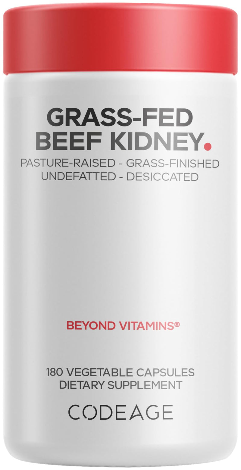 Codeage Beef Kidney, Grass-Fed, Freeze Dried, Desiccated, 180 Capsules | Grass-fed, freeze-dried, non-defatted desiccated bovine kidney glandular. Pasture raised. Non-GMO.