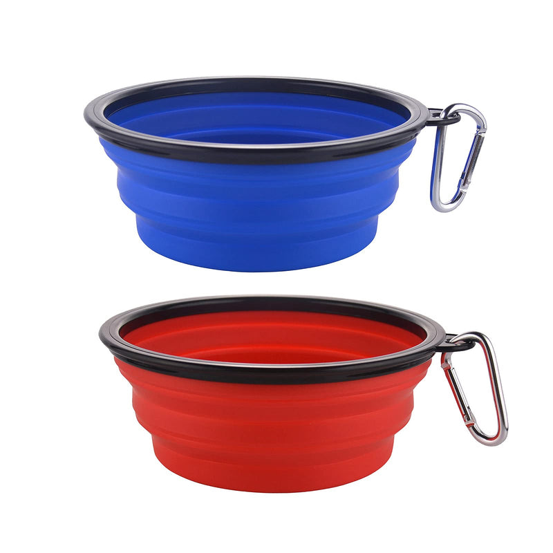 Large Collapsible Dog Bowls, 34oz Travel Water Food Bowls Portable Foldable Collapse Dishes with Carabiner Clip, 2 Pack (Blue + Red) Large,34oz 34oz-Blue&Red - BeesActive Australia
