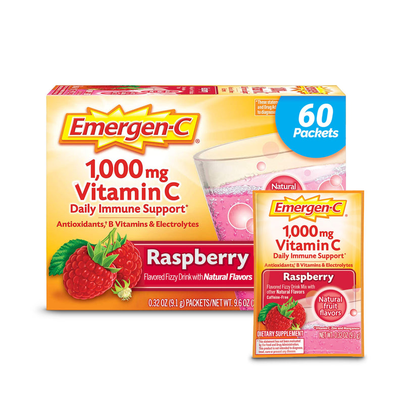 Emergen-C 1000mg Vitamin C Powder, with Antioxidants, B Vitamins and Electrolytes, Vitamin C Supplements for Immune Support, Caffeine Free Drink Mix, Raspberry Flavor - 30 Count(Pack of 2) 1 Count (Pack of 60) - BeesActive Australia