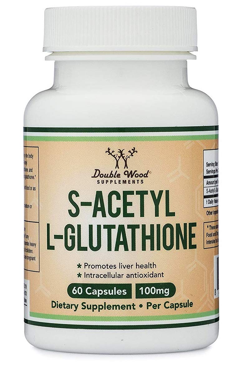 S-Acetyl L-Glutathione Capsules - 100mg, Manufactured and Tested in The USA, 60 Count (Acetylated Glutathione Antioxidant - More Absorbable Than Glutathione and Liposomal Glutathione) by Double Wood - BeesActive Australia