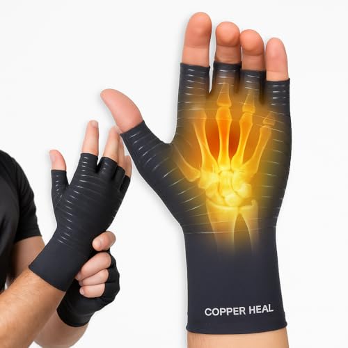 COPPER HEAL Copper Compression Gloves – Pain Relief for Arthritis, Carpal Tunnel & RSI – Fingerless Pair X-Large (1 Pair)