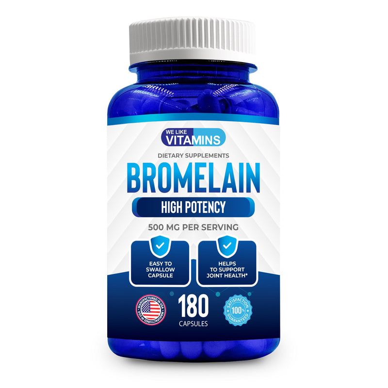 We Like Vitamins Bromelain 500mg Capsules - 2400GDU/g - Organic Bromelain Supplement from Pineapple Extract - Proteolytic Enzymes for Digestion, Absorption, Joint Pain, Muscle Soreness - 180 Capsules - BeesActive Australia