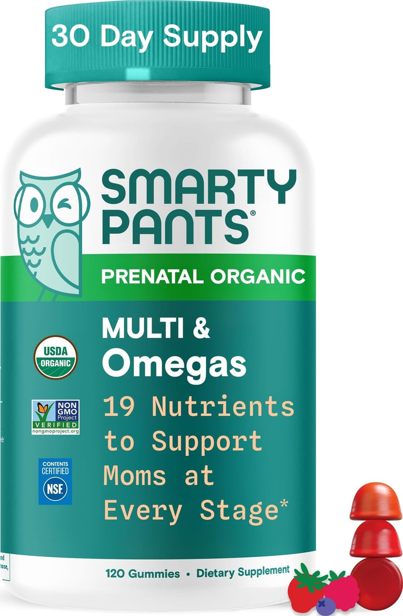 SmartyPants Organic Prenatal Vitamins for Women, Multivitamin Gummies: Biotin, Methylfolate, Omega 3 (ALA), Vitamin D3, C, Vitamin B12, B6, A, K2 & Zinc, Choline, Vegetarian, 120 Count (30 Day Supply) 1 Count (Pack of 1) Organic + Omega