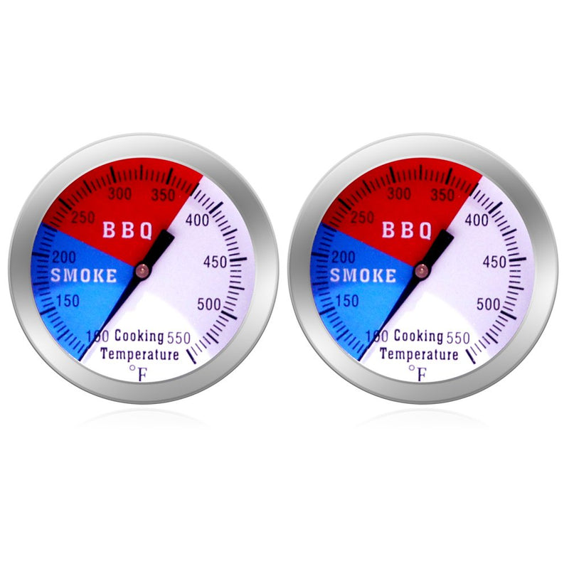 BBQ Thermometer Gauge - Charcoal Grill Pit Smoker Temp Gauge Grill Thermometer with Fahrenheit and Heat Indicator (2 Pack) 2 Pack
