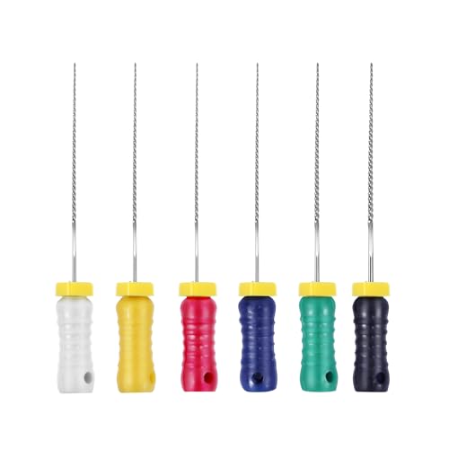 Annhua Endodontic Root Canal K Files 25MM Stainless Steel K-Files with Assorted Sizes, Sturdy Hand Use Dental Endodontic Endo K Files for Treatment, 15-40# | 6 Pcs MIX-15~40#
