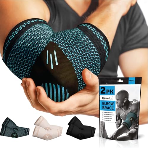 POWERLIX 2Pack Elbow Orthopedic Brace Compression Support (Pair) - Elbow Sleeve for Tennis Elbow, Golfer’s Elbow, Bursitis, and Sprains, Arthritis, Tendonitis. Pain Relief (Blue, M) Medium(2Pack) Blue