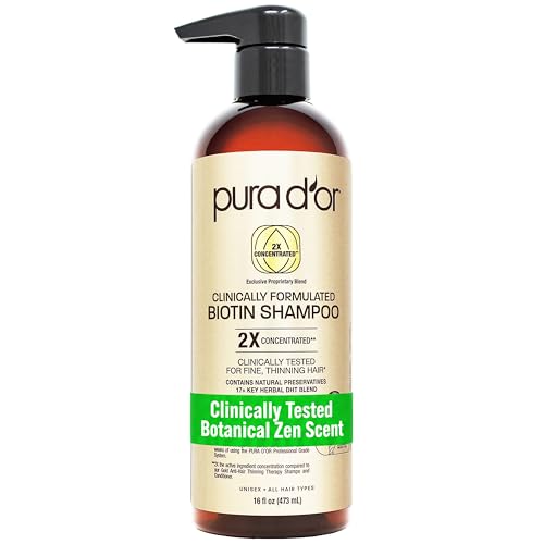 PURA D'OR Clinically Formulated Biotin Shampoo - Daily Hair Care Routine For Thinning Hair - 2X Concentrated 17+ Key Herbal Blend Hair Thickening Products For Women & Men, Botanical Zen Scent 16 Fl Oz 16 Fl Oz (Pack of 1)